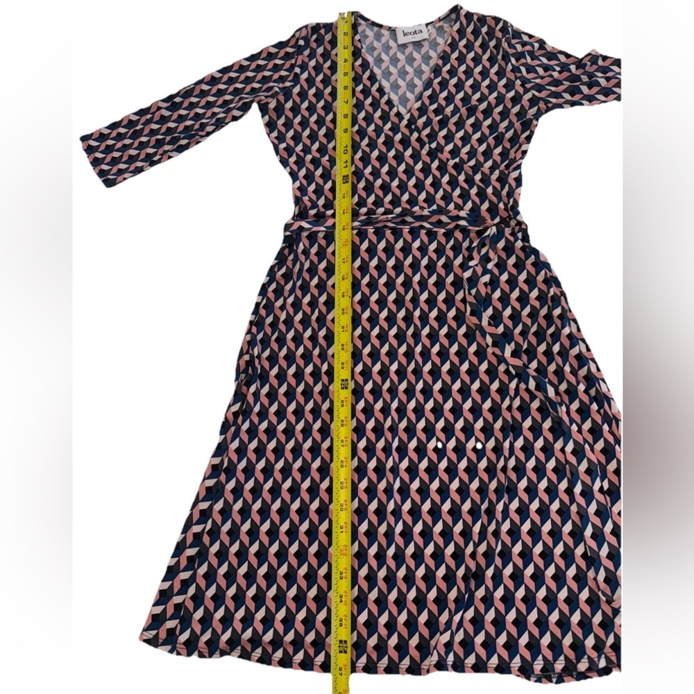 Leota Original Wrap Dress Geometric Handmade In USA navy blush Geometric Sm - Picture 6 of 10